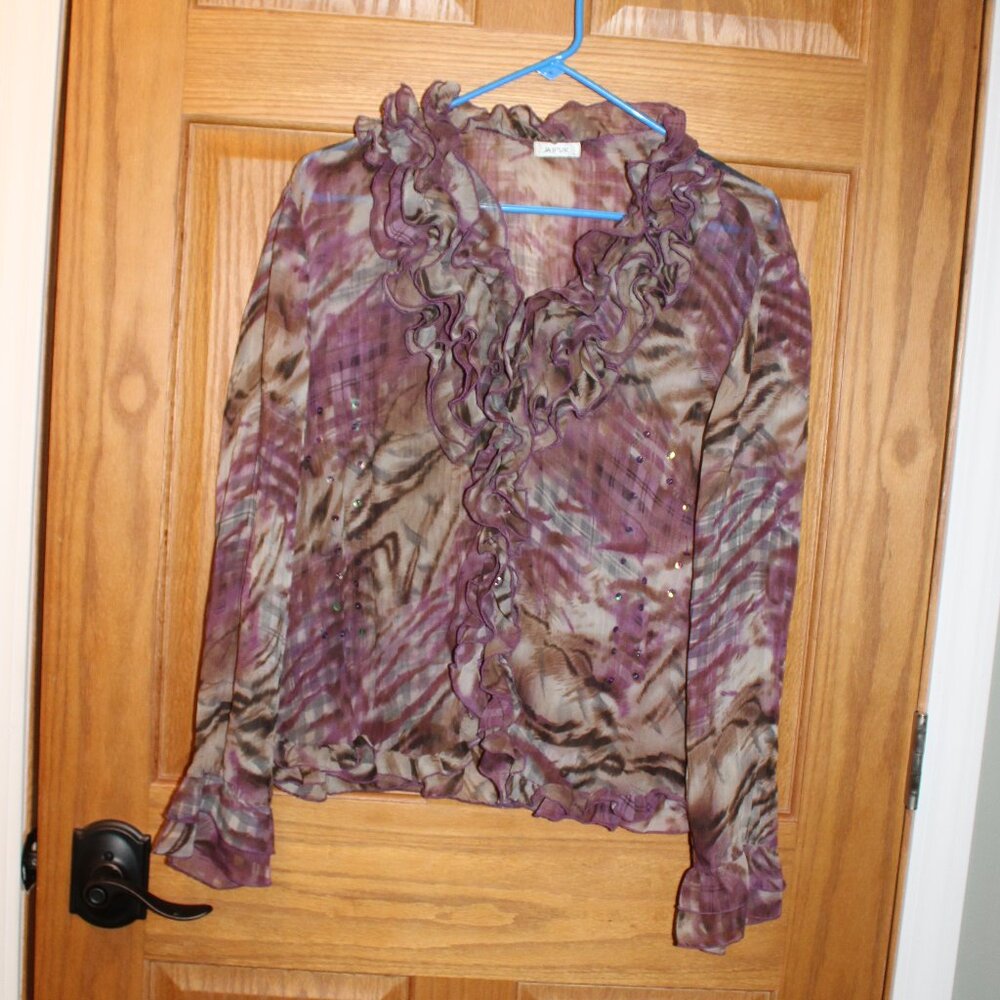 Jaipur Brand Women's Sheer Ruffle Blouse Long Sleeve - Size Large